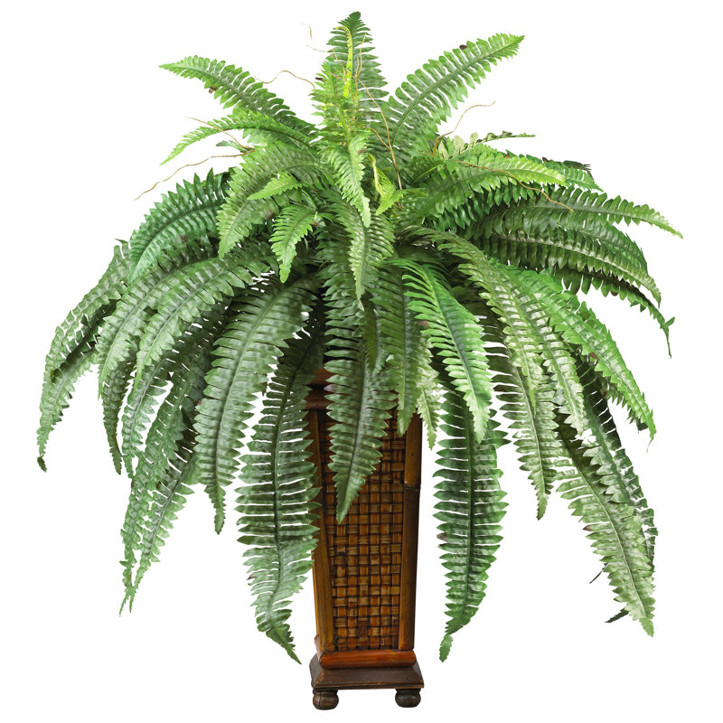 World Menagerie Silk Boston Fern Floor Plant in Decorative Vase